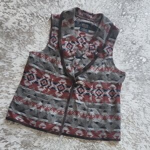 Pendleton Virgin Wool Aztec Western Ranchcore Sweater Vest SzXL Suede Trim